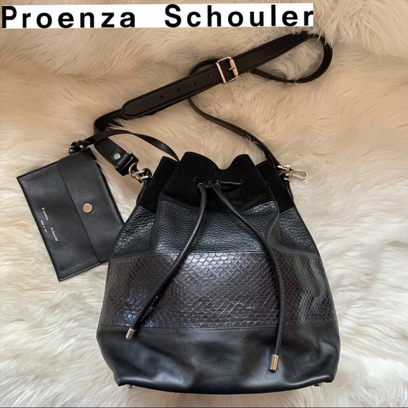 Proenza Schouler Handbags - PROENZA SCHOULER Leather Snakeskin Suede Medium Bucket Bag